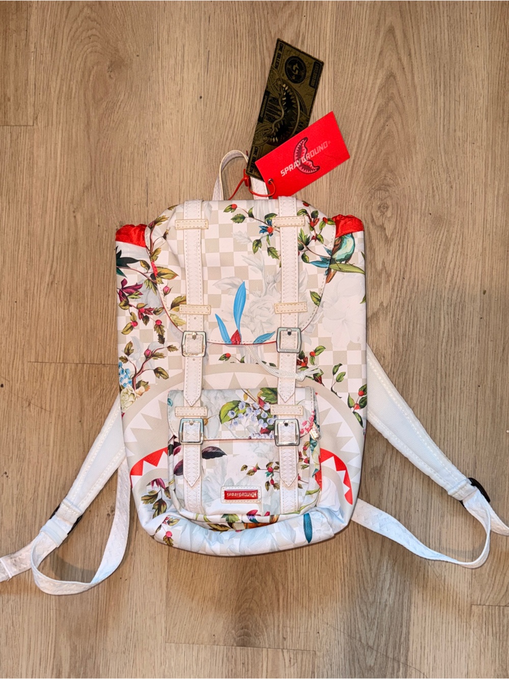 Sprayground White Floral Bird Mini Backpack RARE BILLIONAIRE TAG NWT